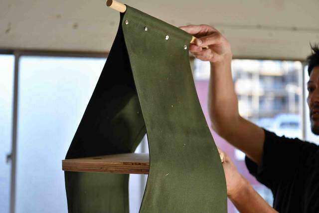 縫わずに作れるキャンバスラック 。屋内外問わず吊るして収納！